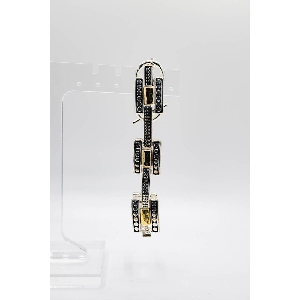 Bracelet Silver tone with gold tone accents Rectangles geometric chunky 7.5-8.25